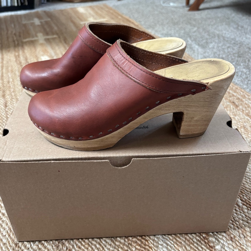 No.6 Women’s Leather High Heeled Clogs In Bourbon Size 37